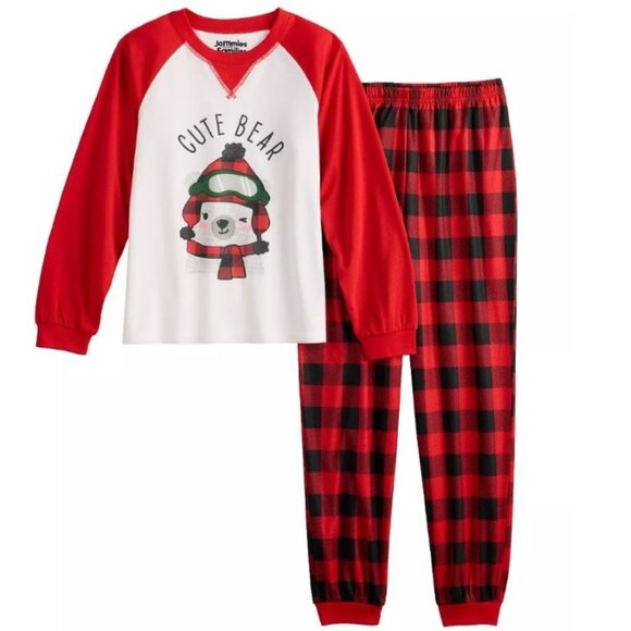 *Winter Pajamas sz 3T Famjams Red Black 2 Pc Top & Pants CUTE BEAR - Picture 1 of 7